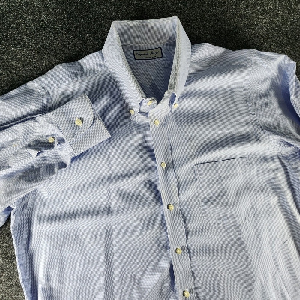 Tom James Corporate Image Mens Blue Micro Check Button Down Dress Shirt Custom